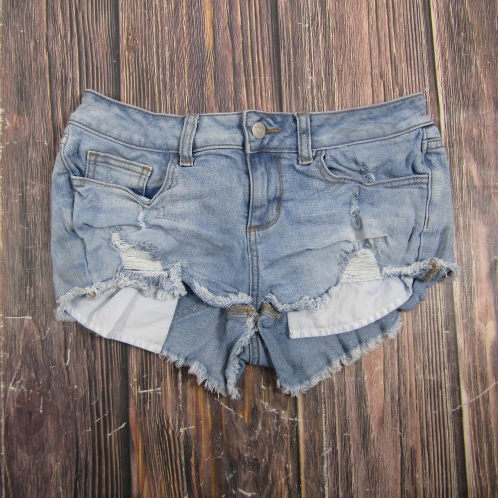 PINK Victoria's Secret Womens‎ Size 4 Blue Denim Cutoff Shorts Distressed Frayed